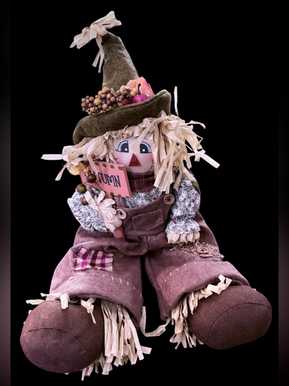 Vtg Style Plush Sitting Scarecrow Shelf Sitter Fall Autumn Decor 24"